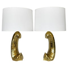 Pair of Sculptural Brass Table Lamps by Carl Falkenstein