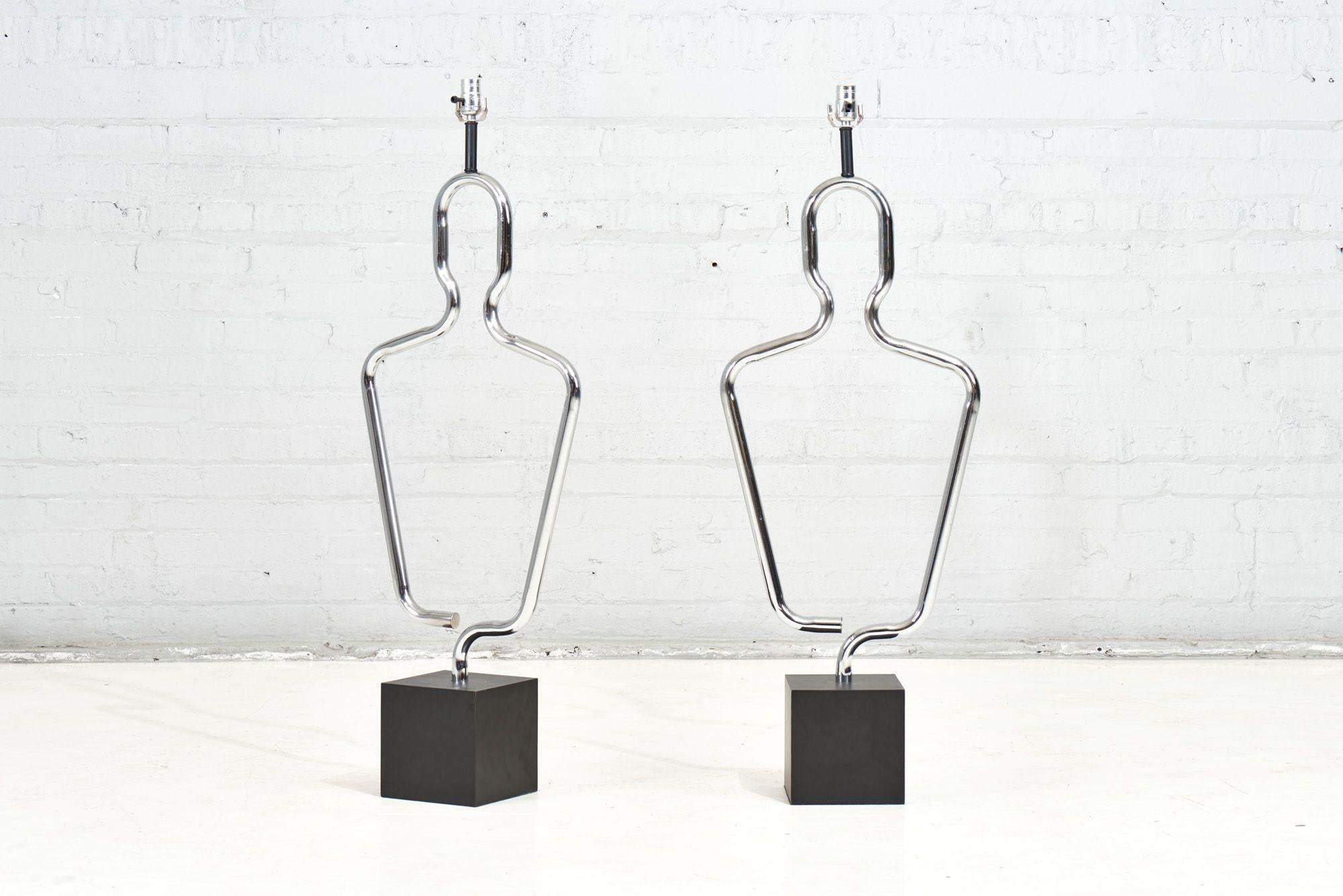 Pair Sculptural Human Figure Chrome Table Lamps, 1970, Original
FREE SHIPPING ANYWHERE IN THE United States.
