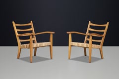Coppia di poltrone scultoree in faggio italiano con sedute in corda intrecciata originale, 1940
