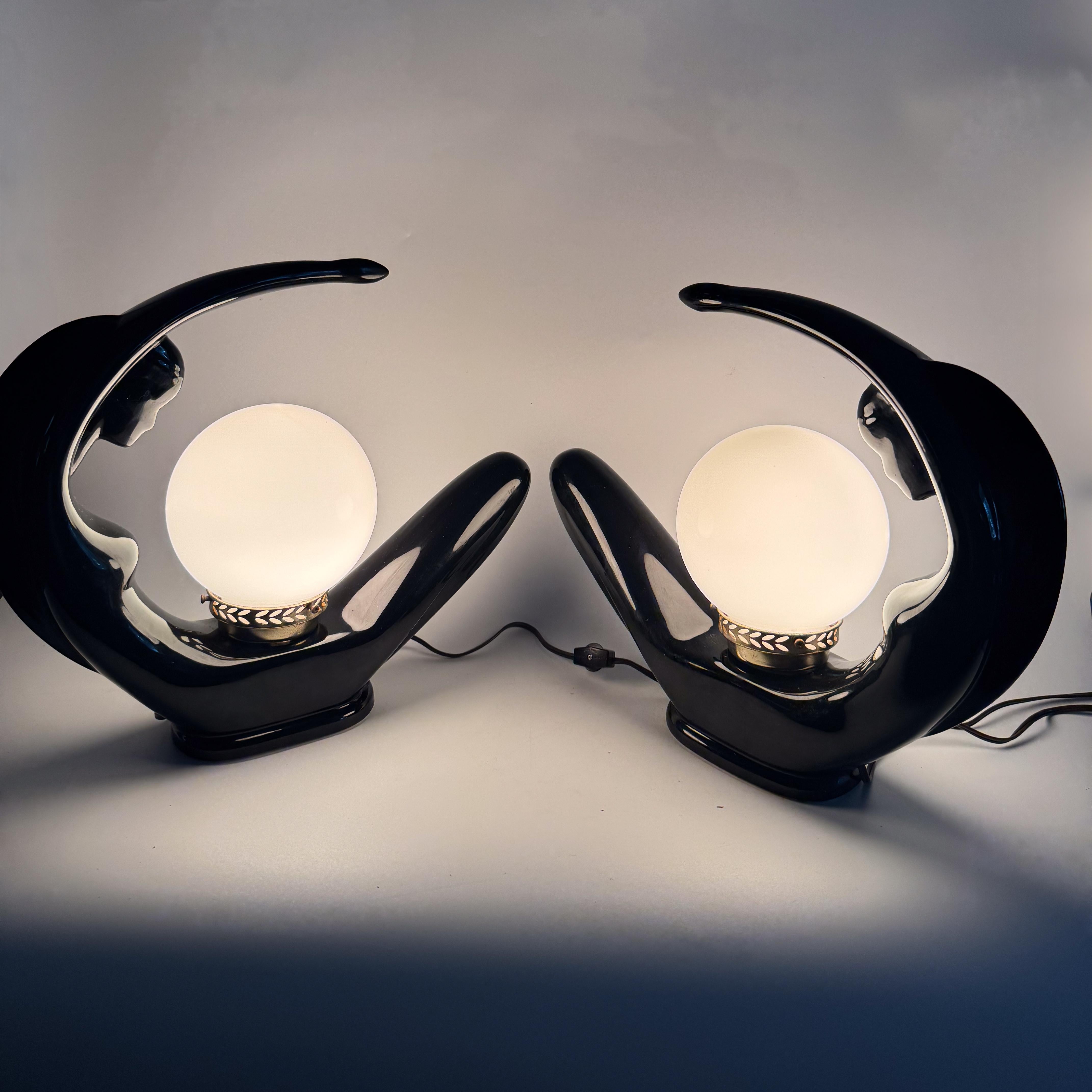 Paire de lampes sculpturales Moon Lady Black Art Deco - 1980 Céramique en vente 3