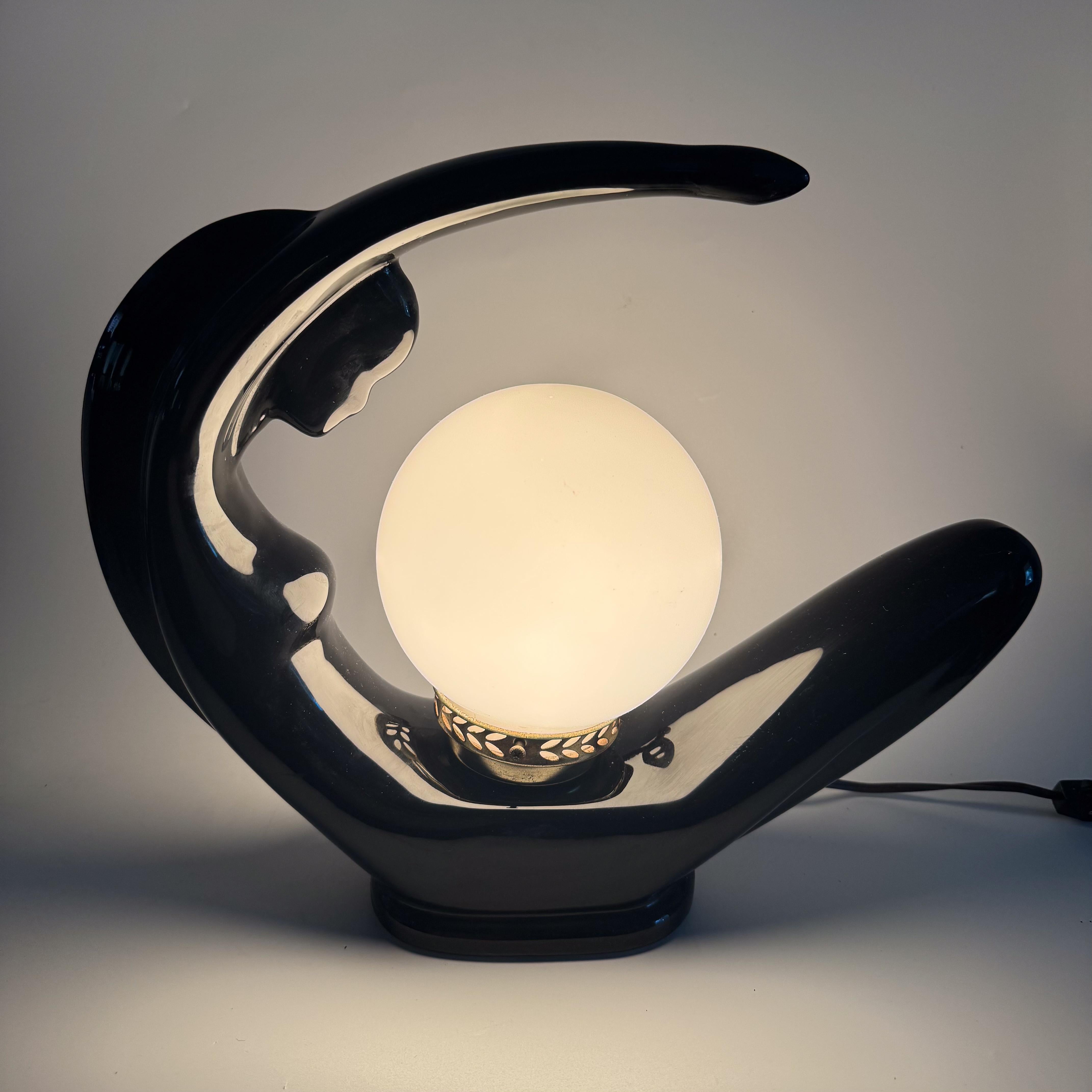 Art déco Paire de lampes sculpturales Moon Lady Black Art Deco - 1980 Céramique en vente