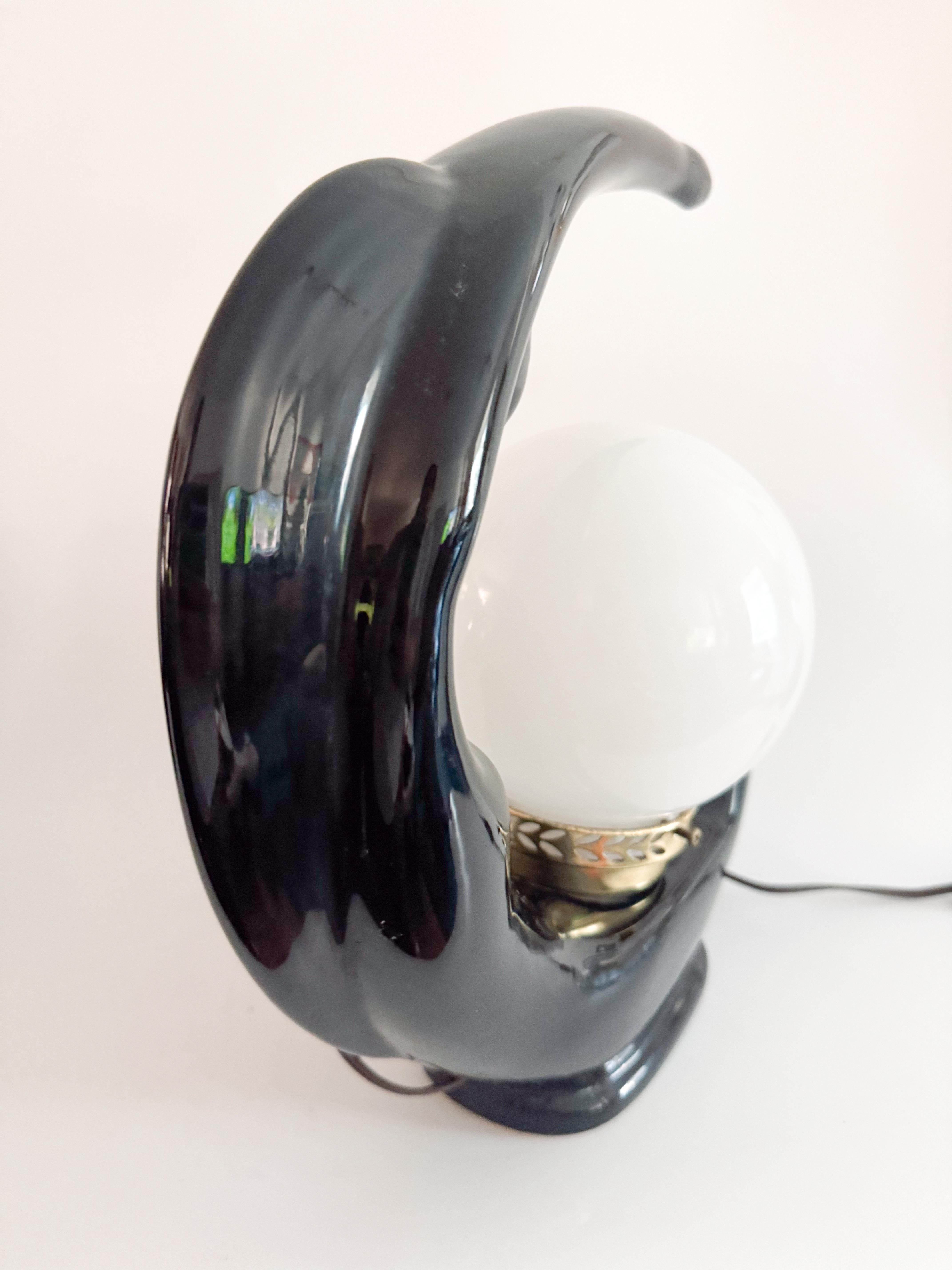 Paire de lampes sculpturales Moon Lady Black Art Deco - 1980 Céramique en vente 1