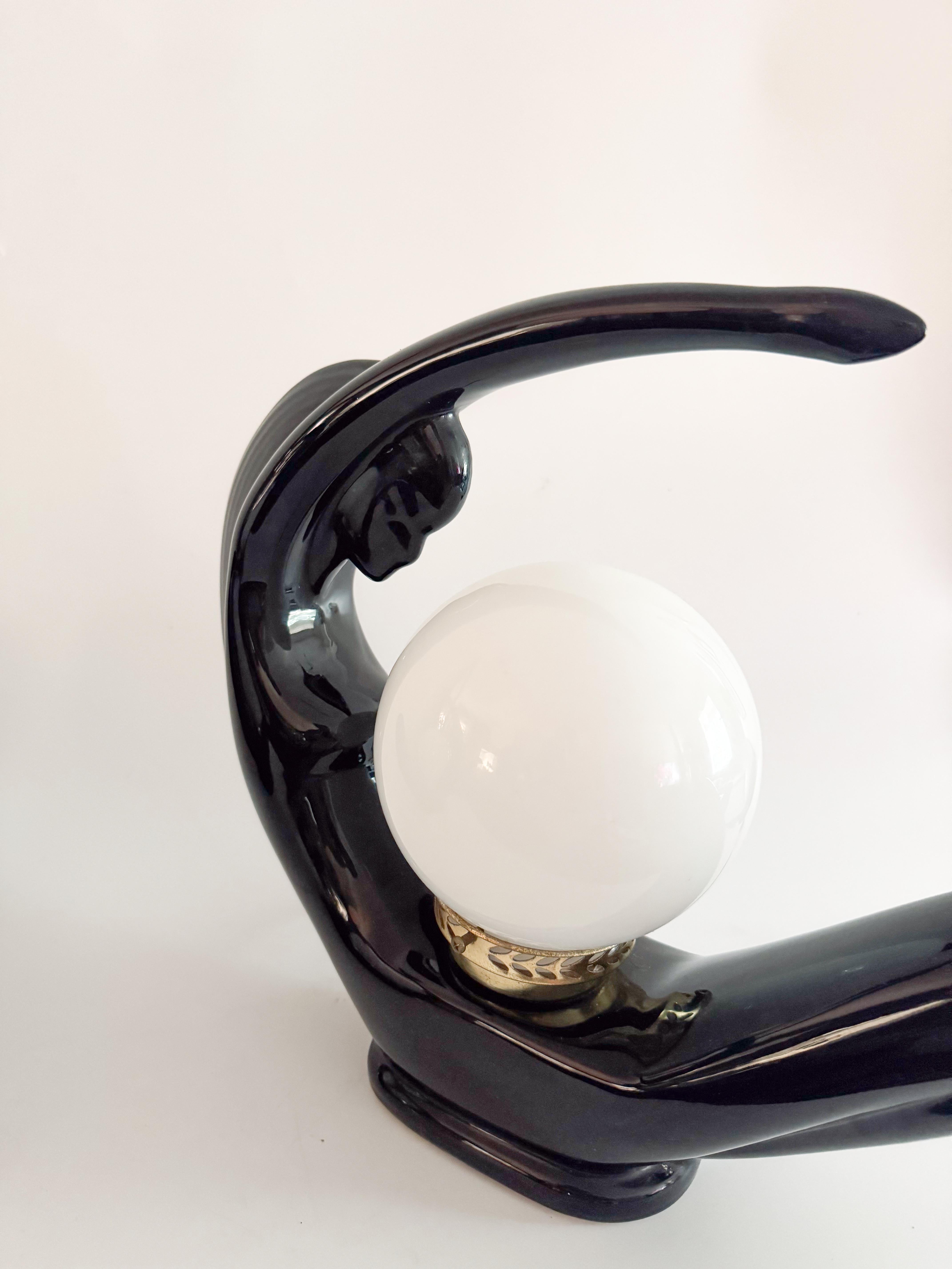 Paire de lampes sculpturales Moon Lady Black Art Deco - 1980 Céramique en vente 2