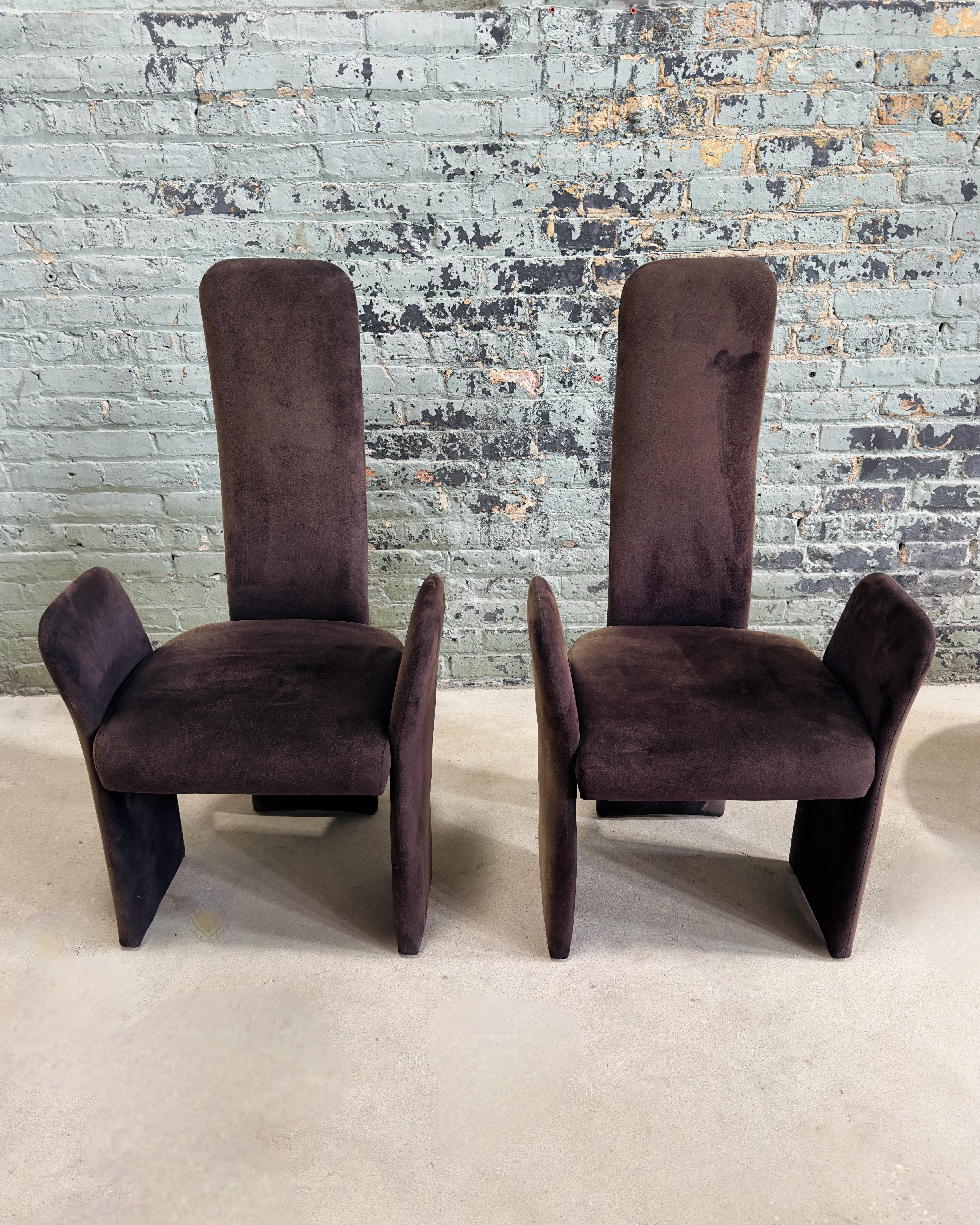 Pair of Post Modern Sculptural Dining Chairs, 1980.  Original upholstery.