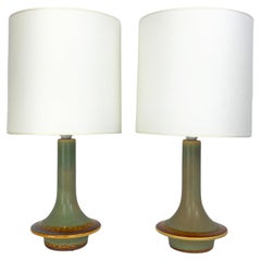 Pair Sculptural Ufo Danish Søholm Stentøj Stoneware lamps Denmark Mid-Century