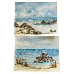 Pair Seascape Watercolor Art on Woven Paper