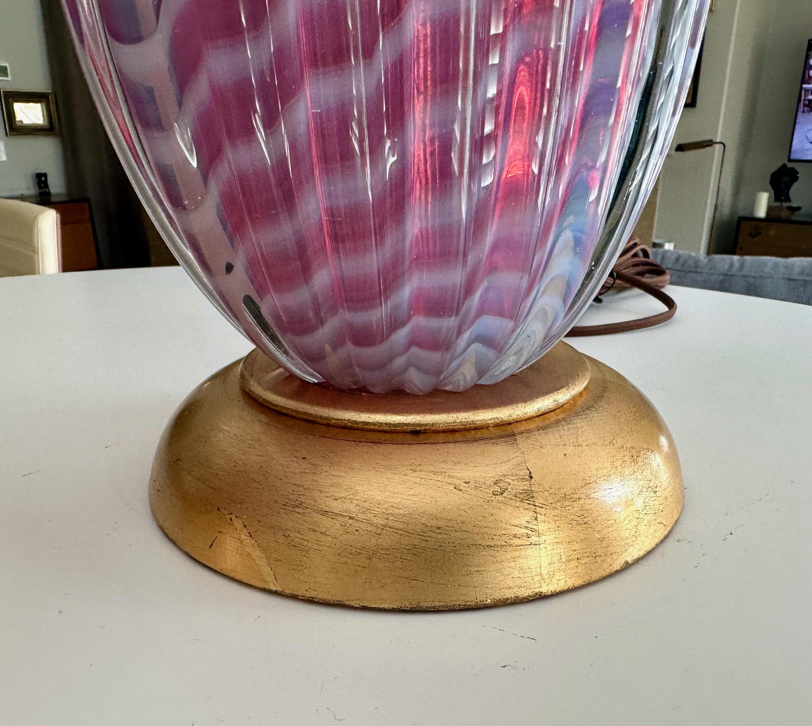 Pair Seguso Murano Opaline Stripped Lavender Glass Table Lamps For Sale 5