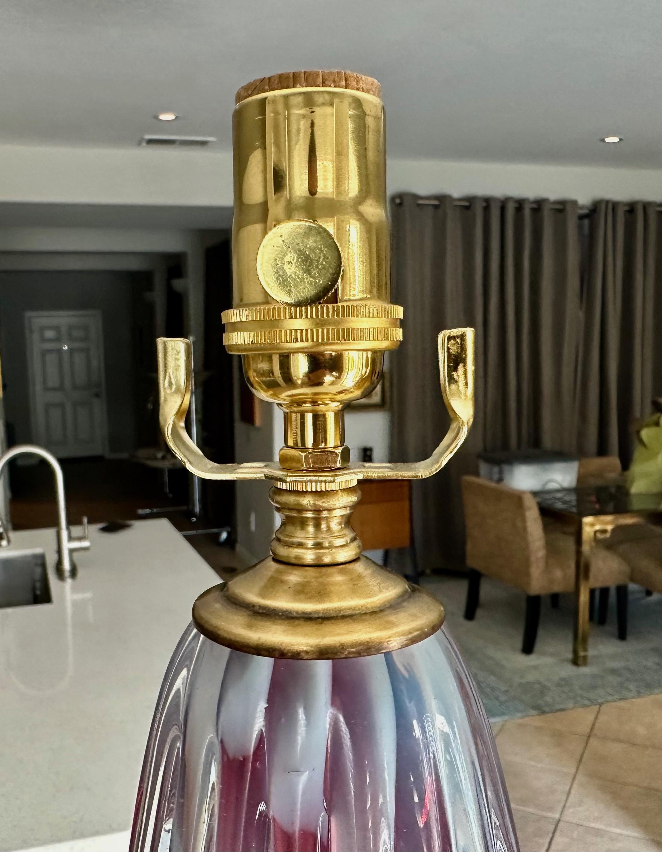 Pair Seguso Murano Opaline Stripped Lavender Glass Table Lamps For Sale 7