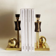 Pair Sentinel Bookends--Walter Von Nessen Design for Chase--Brass & Bakelite