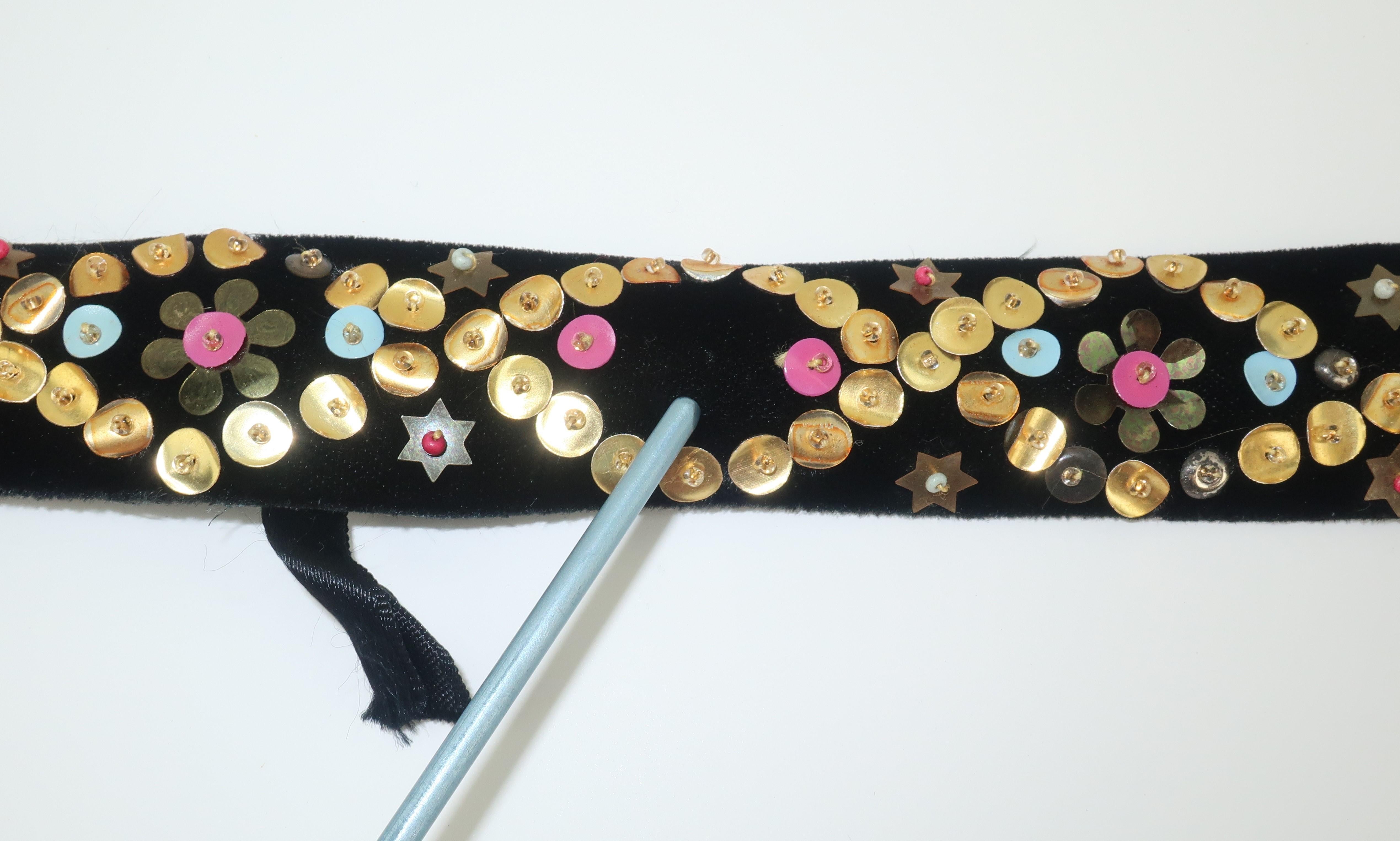 Pair Sequin Embellished 1930's Velvet Ribbon Headbands 4