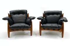Pair Sergio Rodriques Sheriff Chairs. Black Leather. Excellent. Signed..
