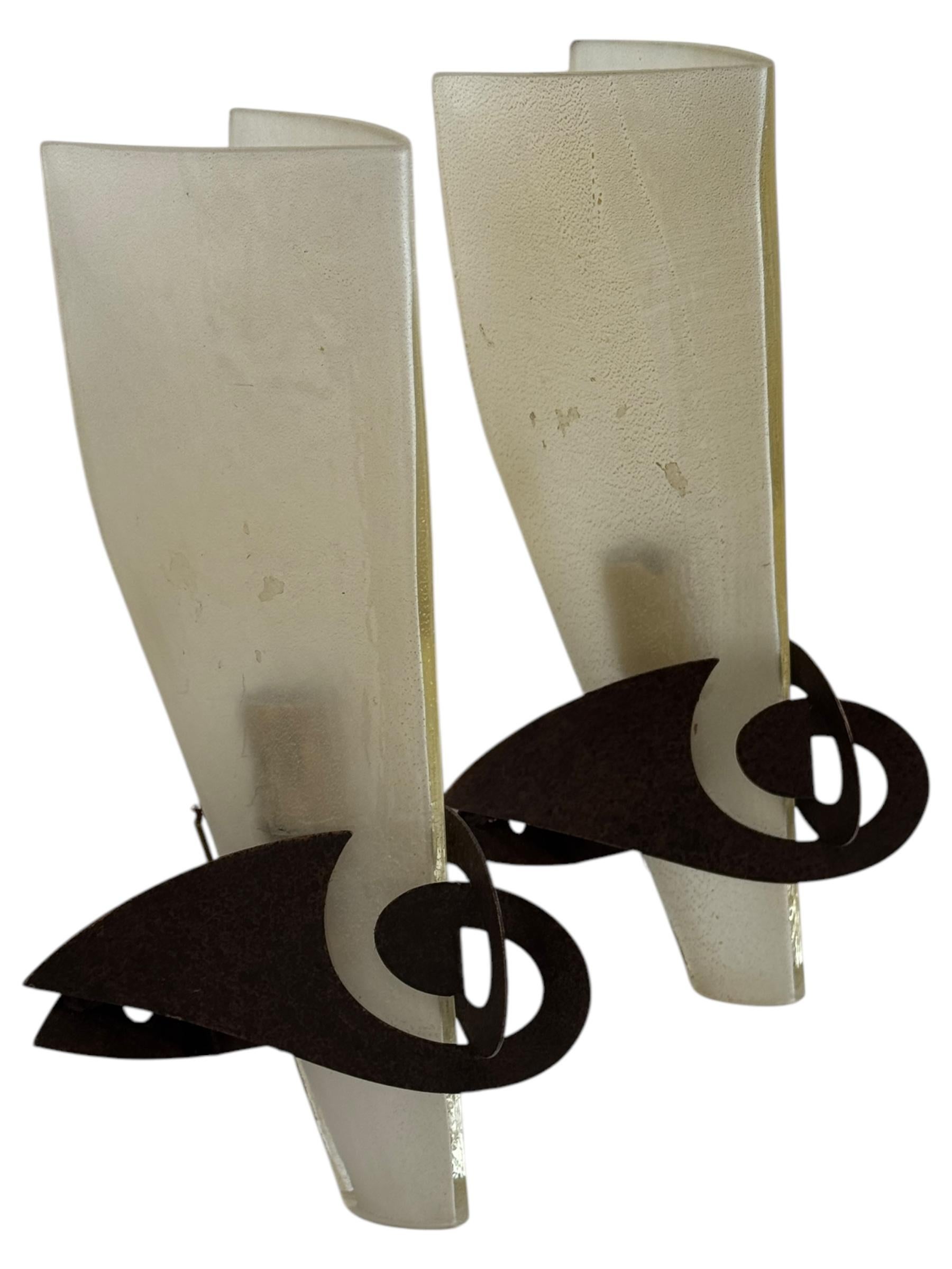 Pair Sergio Terzani Phantom Gold Inclusions Torch Wall Sconces Italy, 1980s For Sale 7
