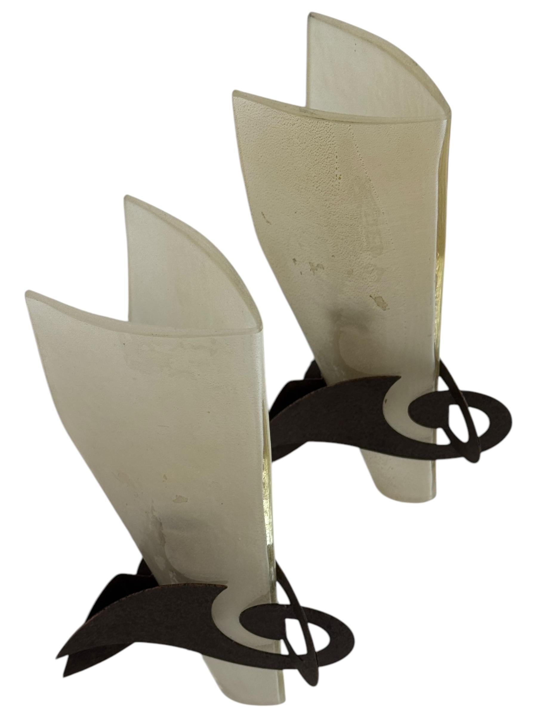 Pair Sergio Terzani Phantom Gold Inclusions Torch Wall Sconces Italy, 1980s For Sale 8