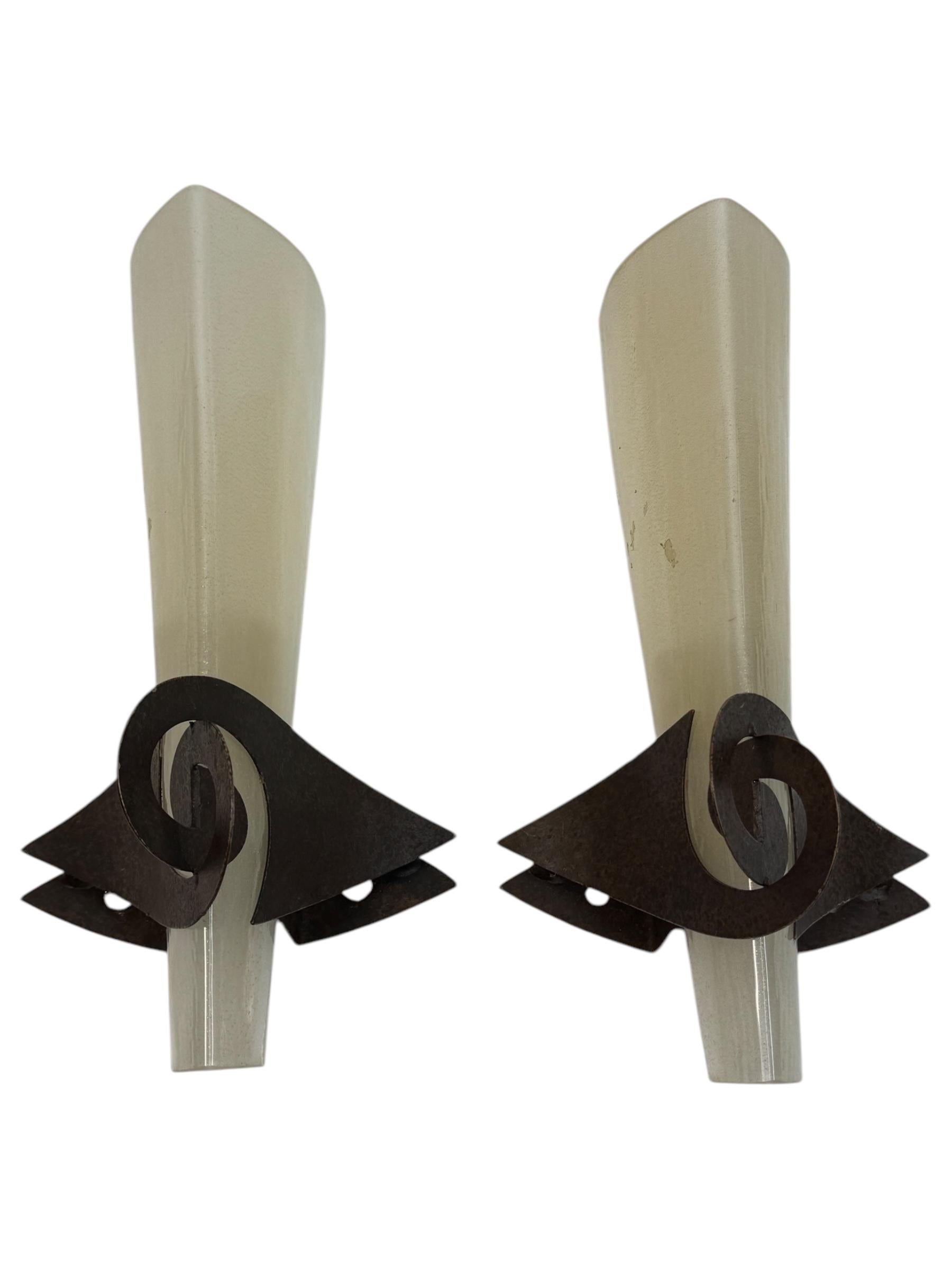 Pair Sergio Terzani Phantom Gold Inclusions Torch Wall Sconces Italy, 1980s For Sale 12