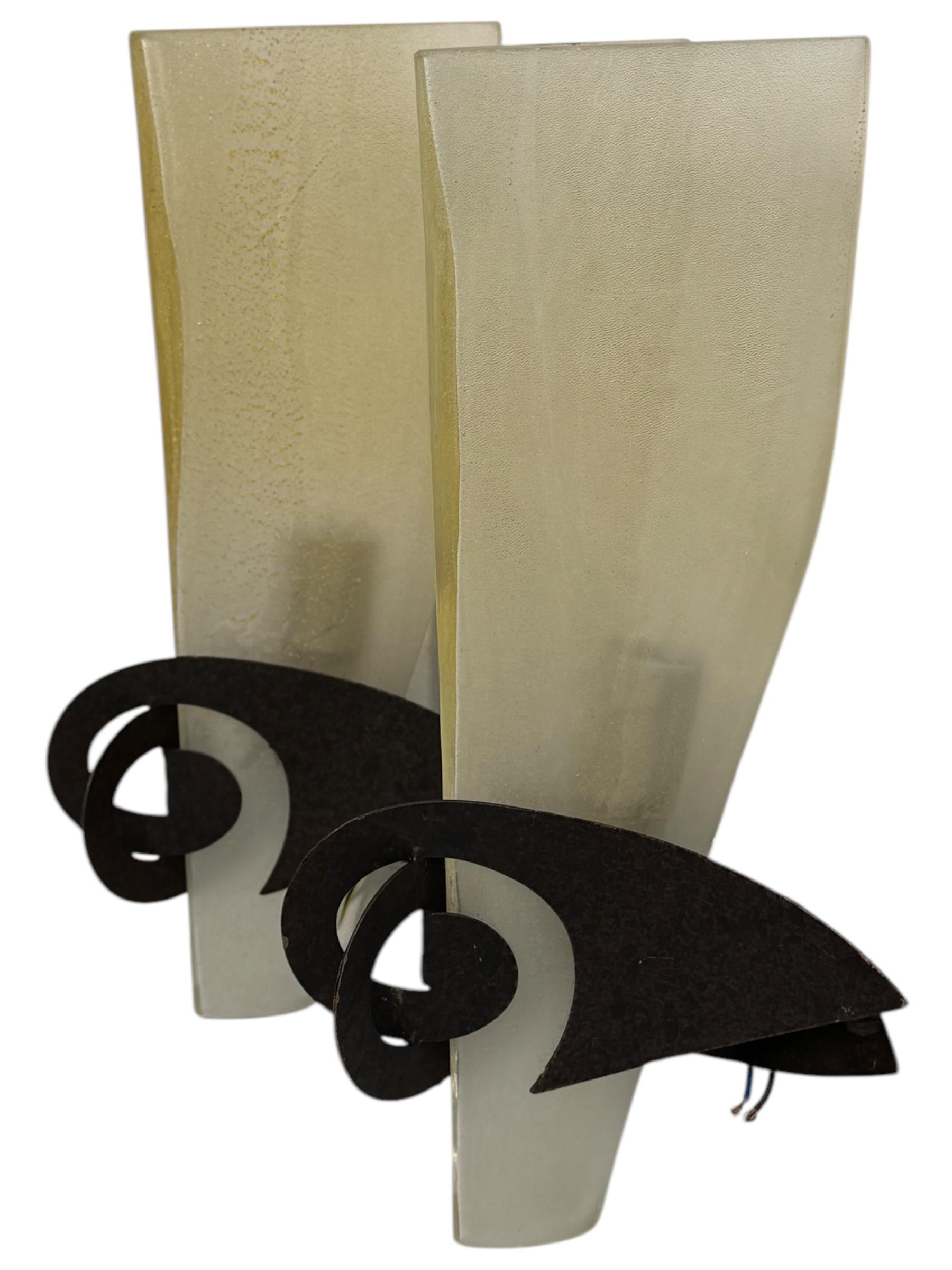 Métal Sergio Terzani Phantom Gold Inclusions Torch Wall Appliques Italie, années 1980 en vente
