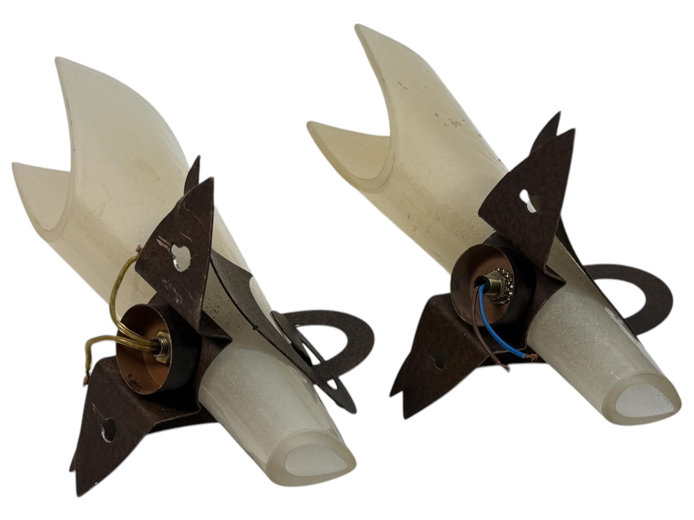 Pair Sergio Terzani Phantom Gold Inclusions Torch Wall Sconces Italy, 1980s For Sale 1