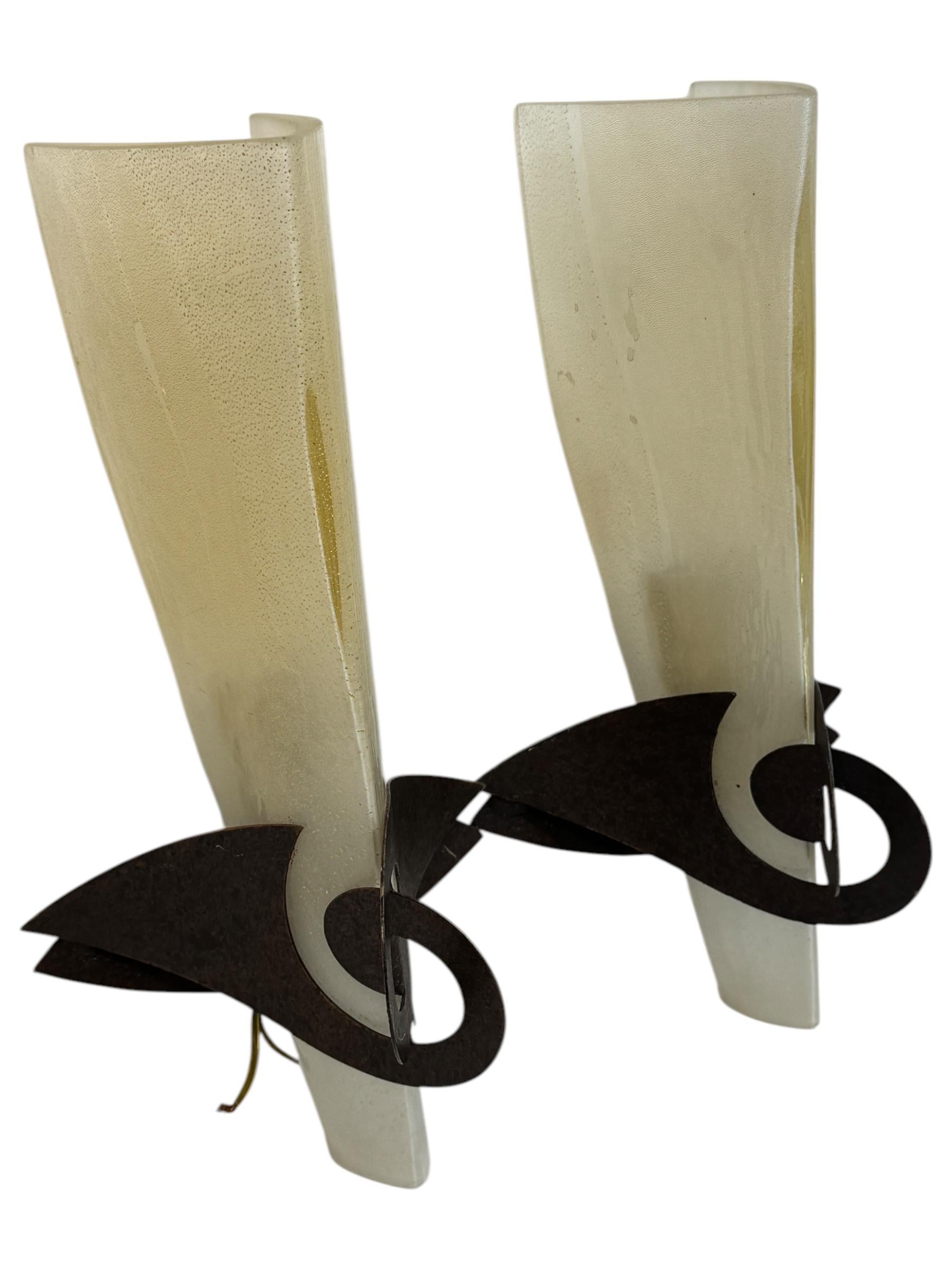 Sergio Terzani Phantom Gold Inclusions Torch Wall Appliques Italie, années 1980 en vente 1