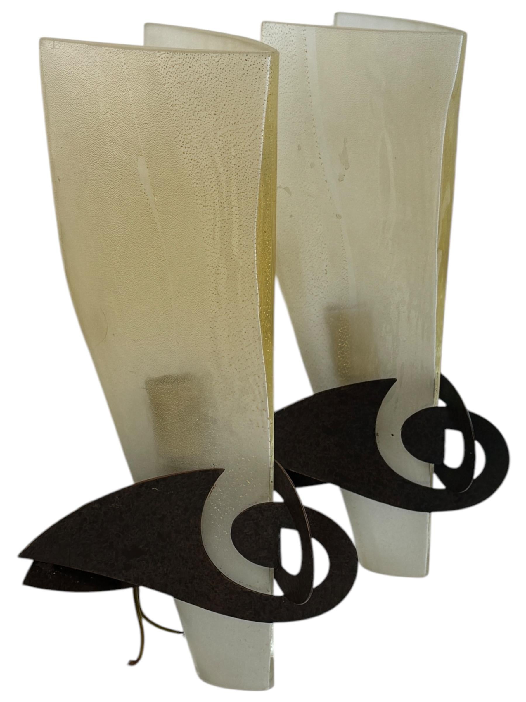 Sergio Terzani Phantom Gold Inclusions Torch Wall Appliques Italie, années 1980 en vente 2