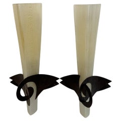 Pair Sergio Terzani Phantom Gold Inclusions Torch Wall Sconces Italy, 1980s