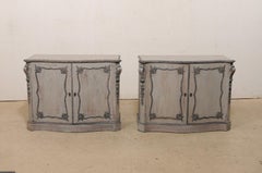 Pair Serpentine Body Buffet Cabinets w/Lovely Egg-n-Dart & Foliage Trim Accents