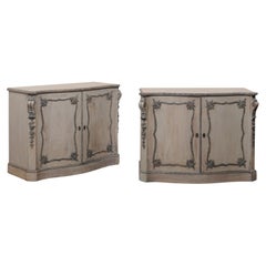 Pair Serpentine Body Buffet Cabinets w/Lovely Egg-n-Dart & Foliage Trim Accents