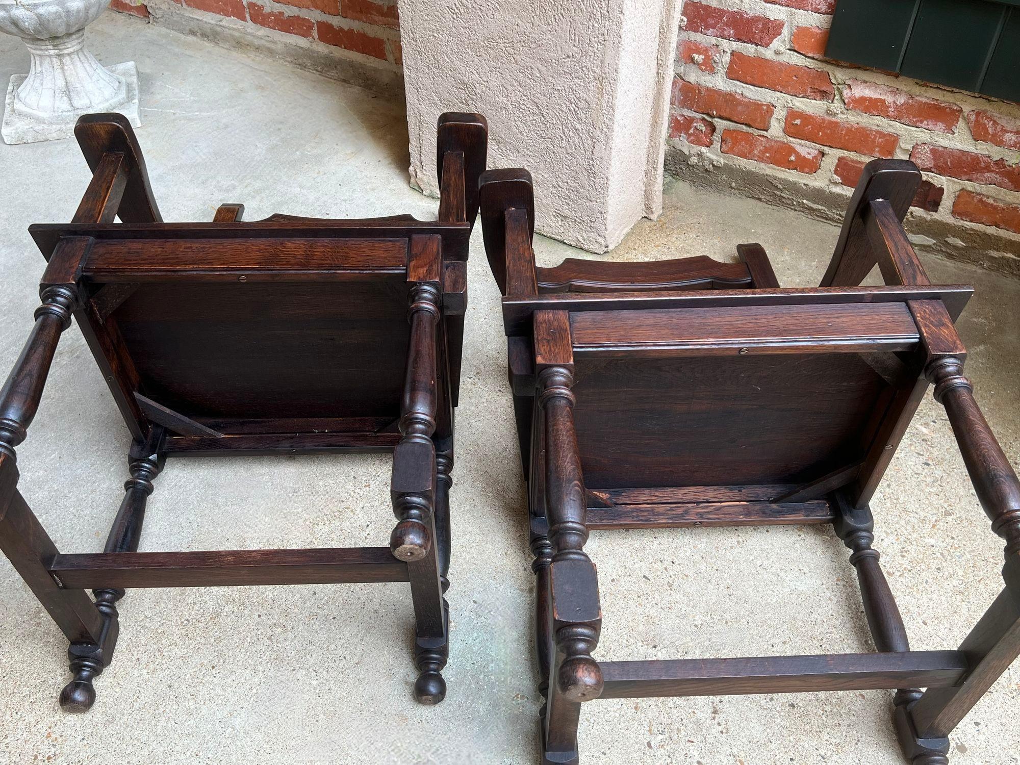 PAIR SET 2 Antique French Arm Dining Chair Ladder Back Carved Dark Oak For Sale 6