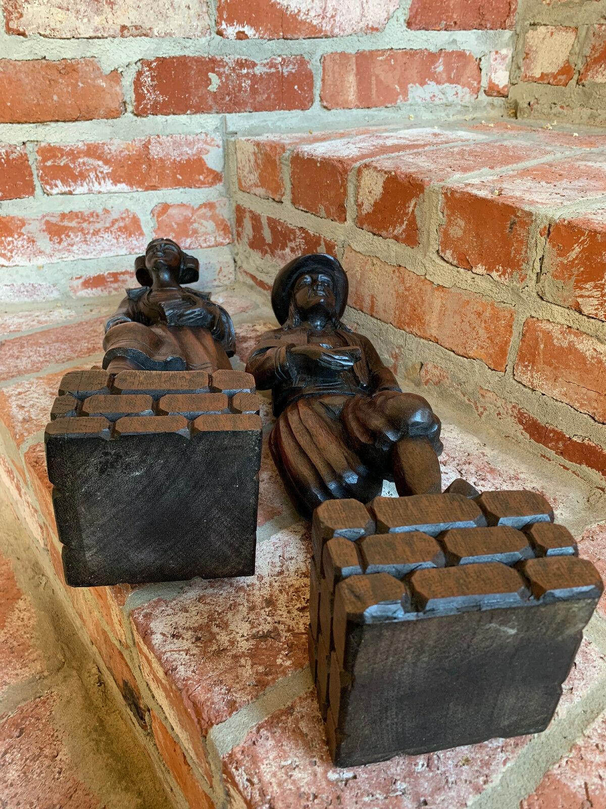 PAIR Set Antique Carved Wood French Breton Brittany Statue Figurine Celtic Farm 5