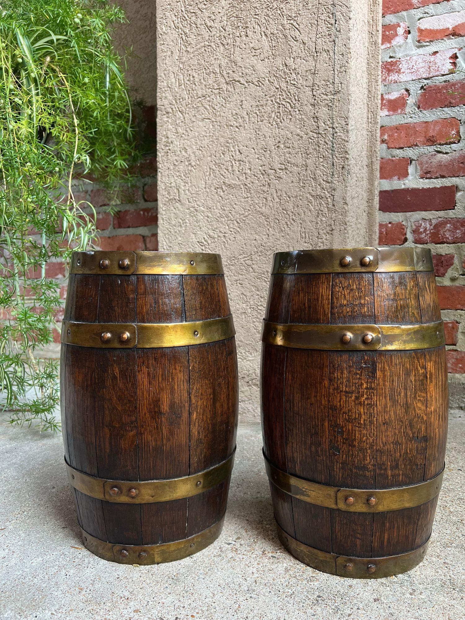 PAR Conjunto Antiguo Barril de Roble Inglés Jardinera Jardinera Rosemaling Pintado a Mano en venta 3