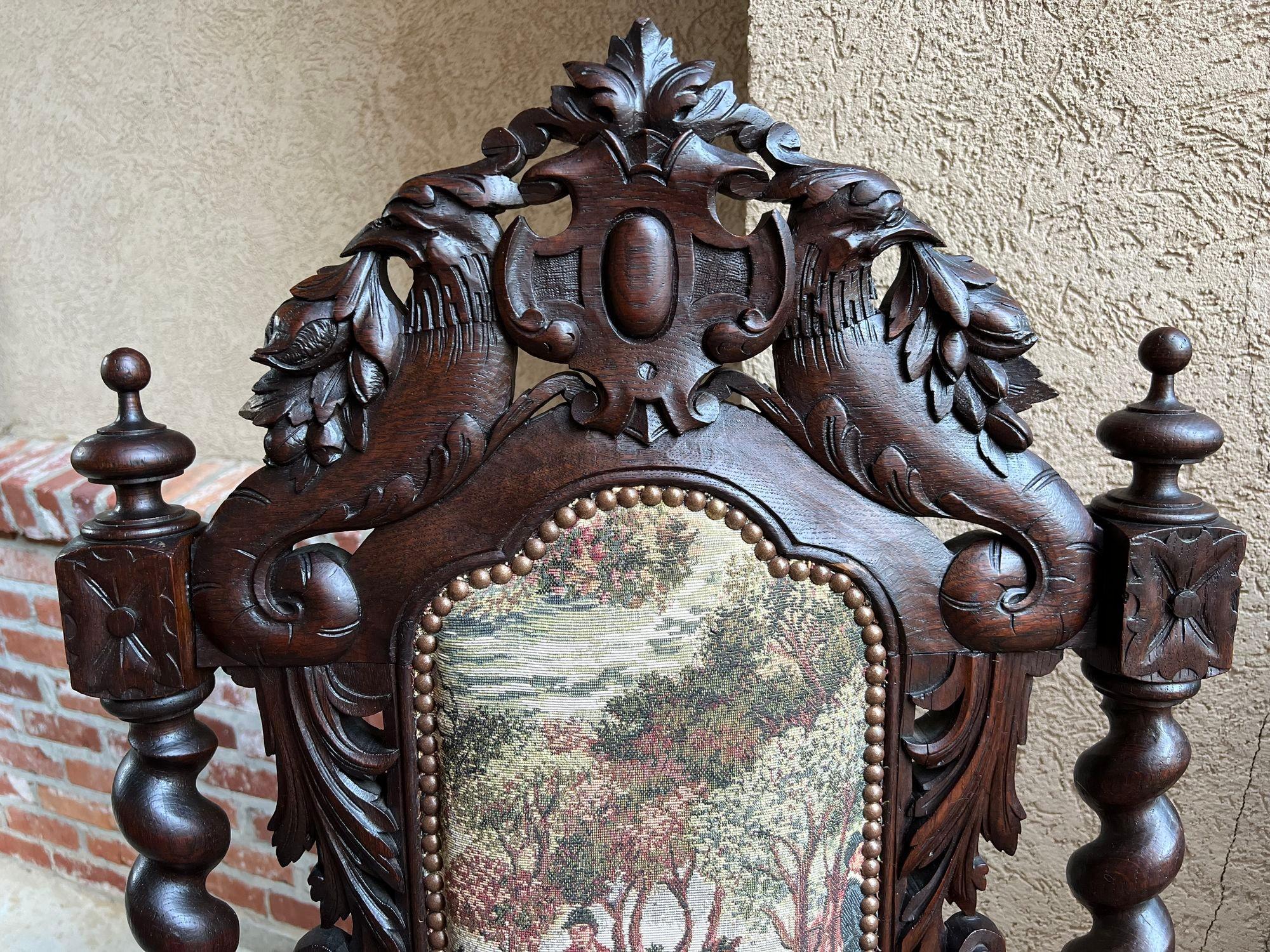 PAIR Set Antique French Arm Chair Dining Fireside Barley Twist Horse Hunt Hounds 12