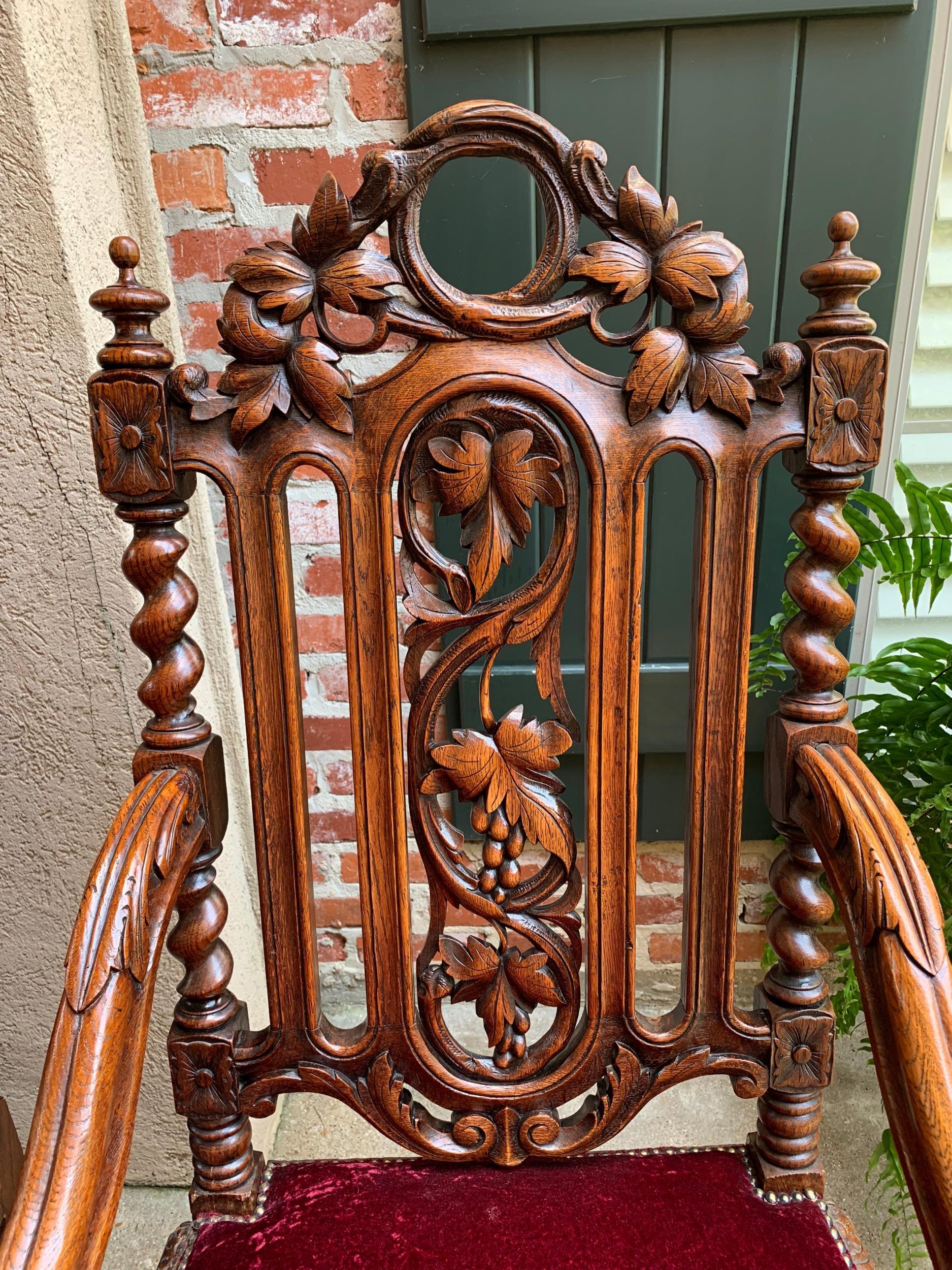19th Century 19th century PAIR French Carved Oak Arm Chair Barley Twist Louis XIII Throne