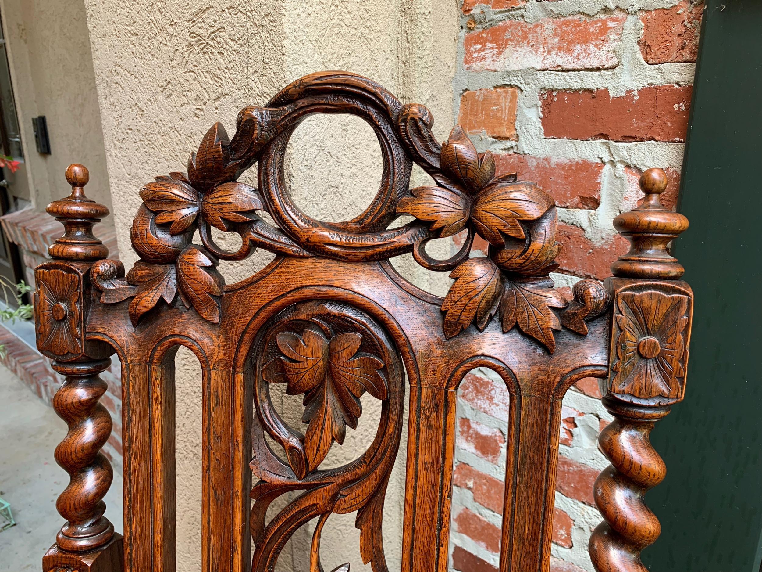 19th century PAIR French Carved Oak Arm Chair Barley Twist Louis XIII Throne 1