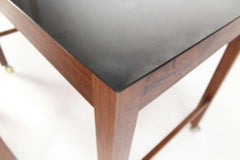 Pair Set Danish Mid Century Modern Walnut Base Black Laminate Nesting Table MINT