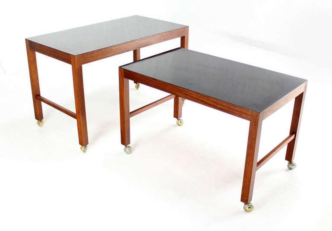 Mid-Century Modern Pair Set Danish Mid Century Modern Walnut Base Black Laminate Nesting Table MINT For Sale