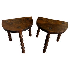 PAIR Set of 2 Antique English Stool Oak Jacobean Display Stand Bobbin Leg c1900