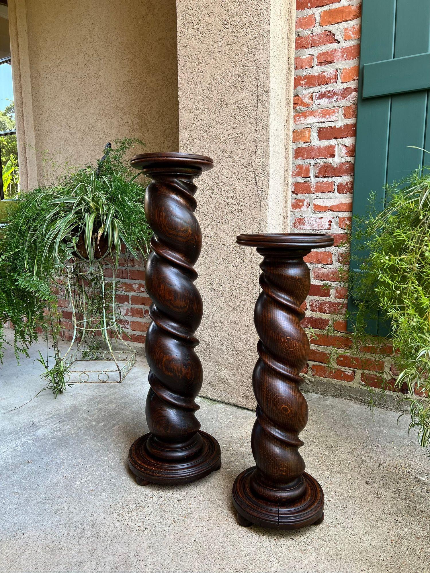 PAAR Satz von 2 Antique French Pedestal Stand BARLEY TWIST Oak LARGE Plant Columns im Angebot 6