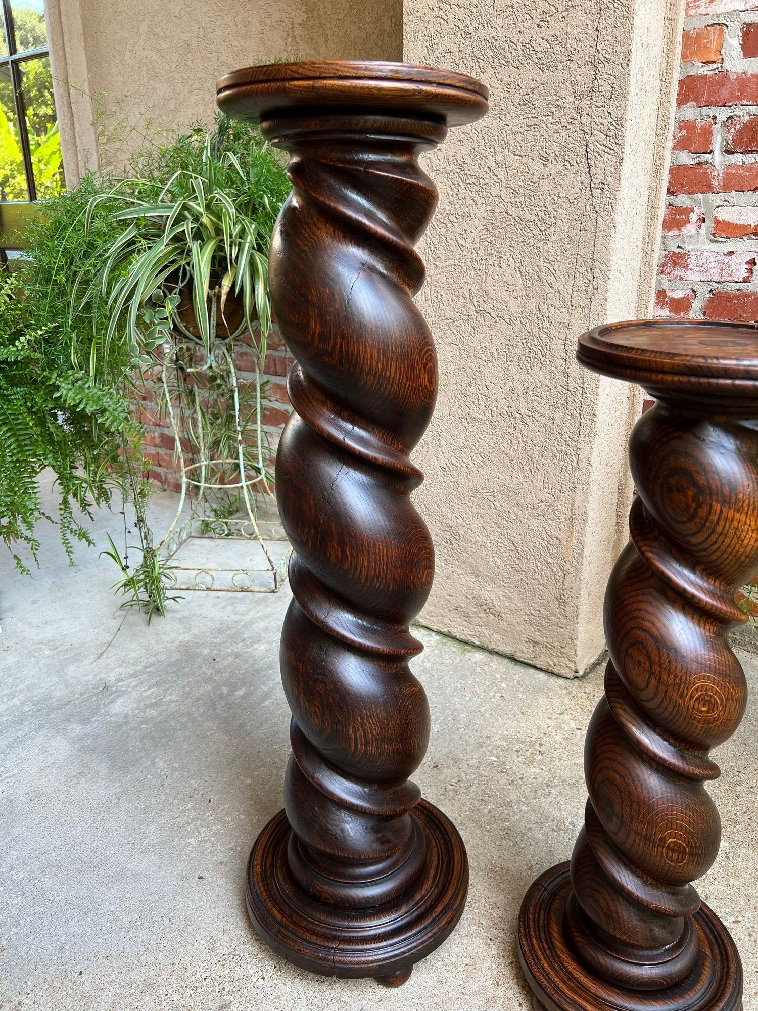 PAAR Satz von 2 Antique French Pedestal Stand BARLEY TWIST Oak LARGE Plant Columns im Angebot 7