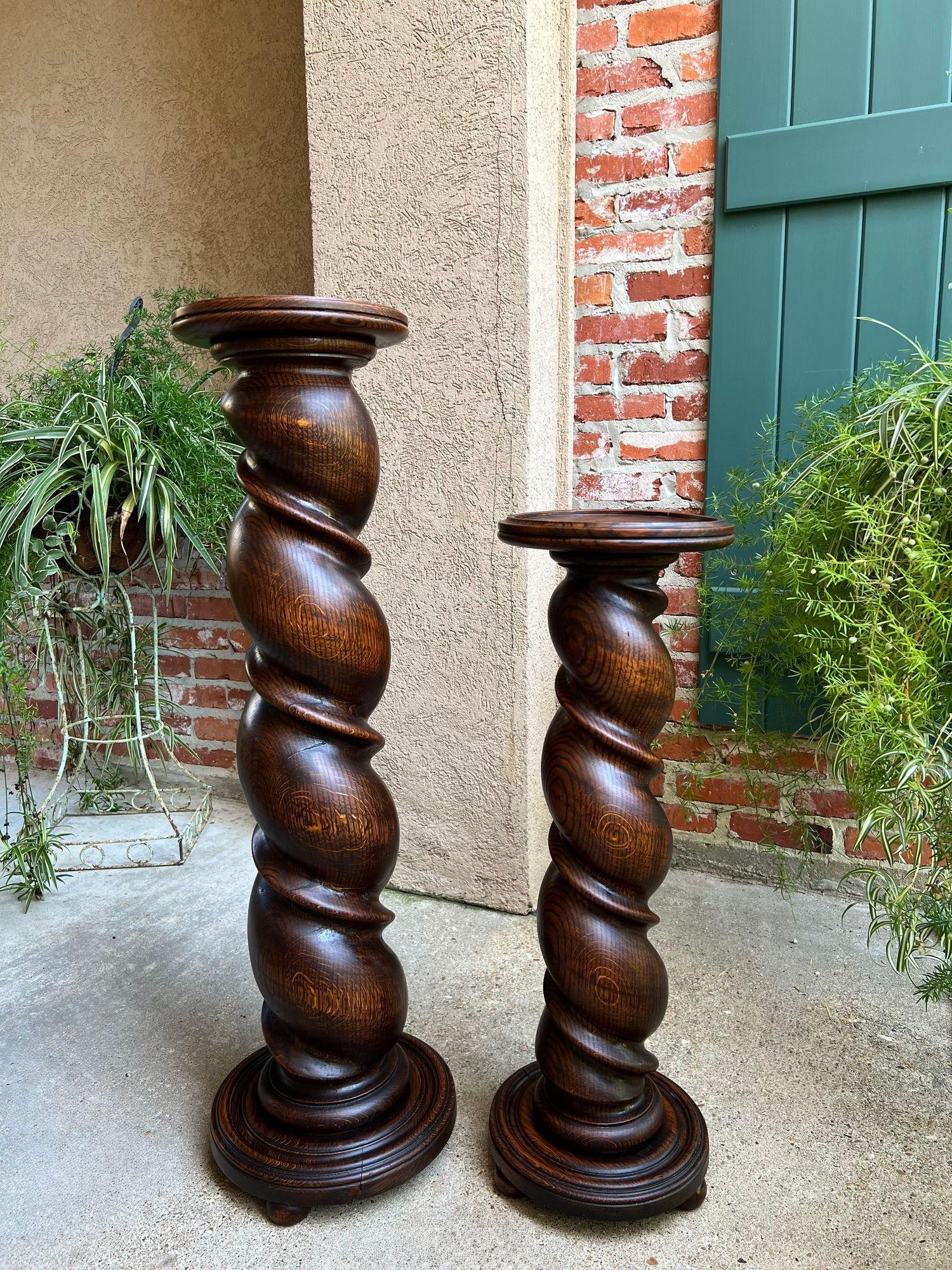 PAAR Satz von 2 Antique French Pedestal Stand BARLEY TWIST Oak LARGE Plant Columns (Louis XIII.) im Angebot