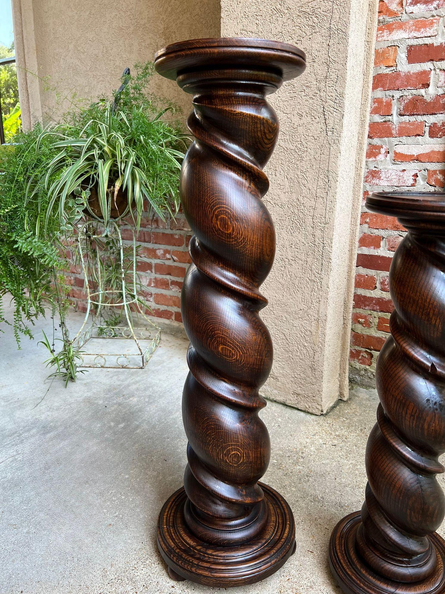 PAAR Satz von 2 Antique French Pedestal Stand BARLEY TWIST Oak LARGE Plant Columns (Französisch) im Angebot