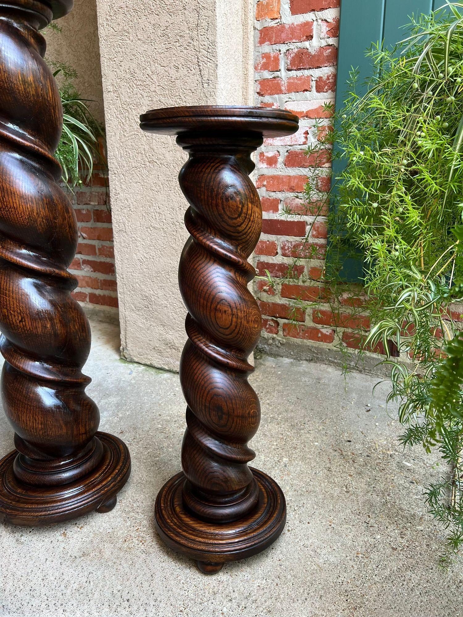 PAAR Satz von 2 Antique French Pedestal Stand BARLEY TWIST Oak LARGE Plant Columns im Angebot 1