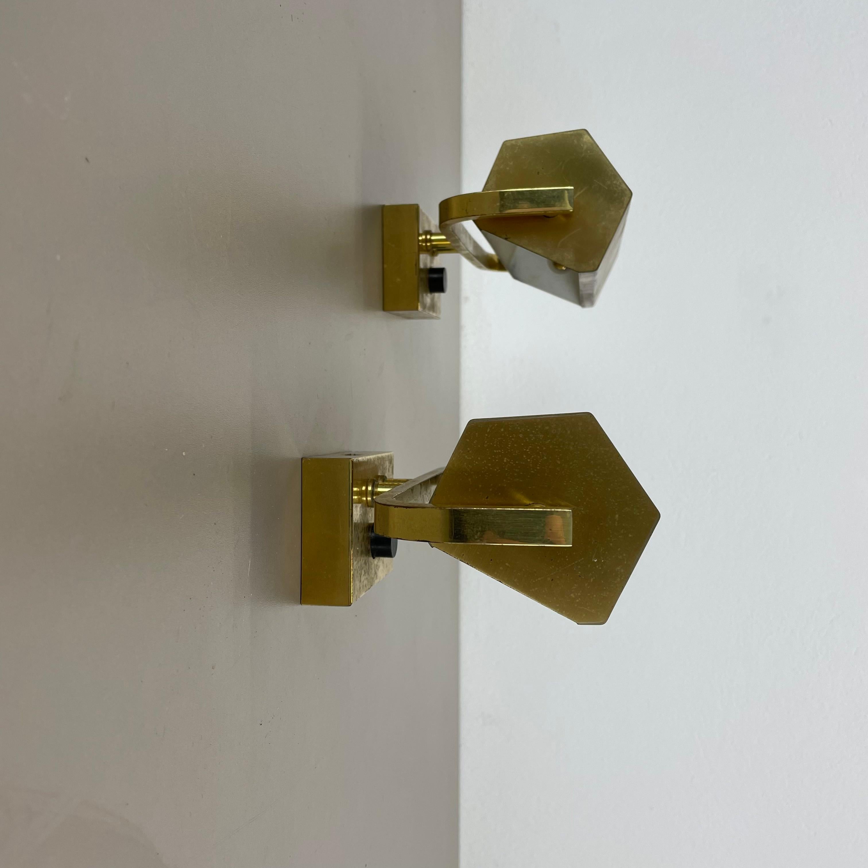 Metal Set of 2 Brass Stilnovo style Hollywood Regency Wall Light Sconces, Germany 70s For Sale
