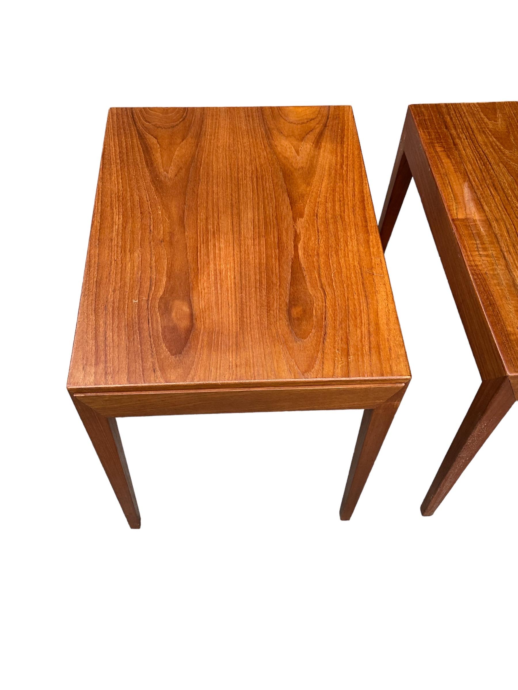 Danish Pair Severin Hansen Jr for Haslev End Tables/Nightstands with Single Drawer