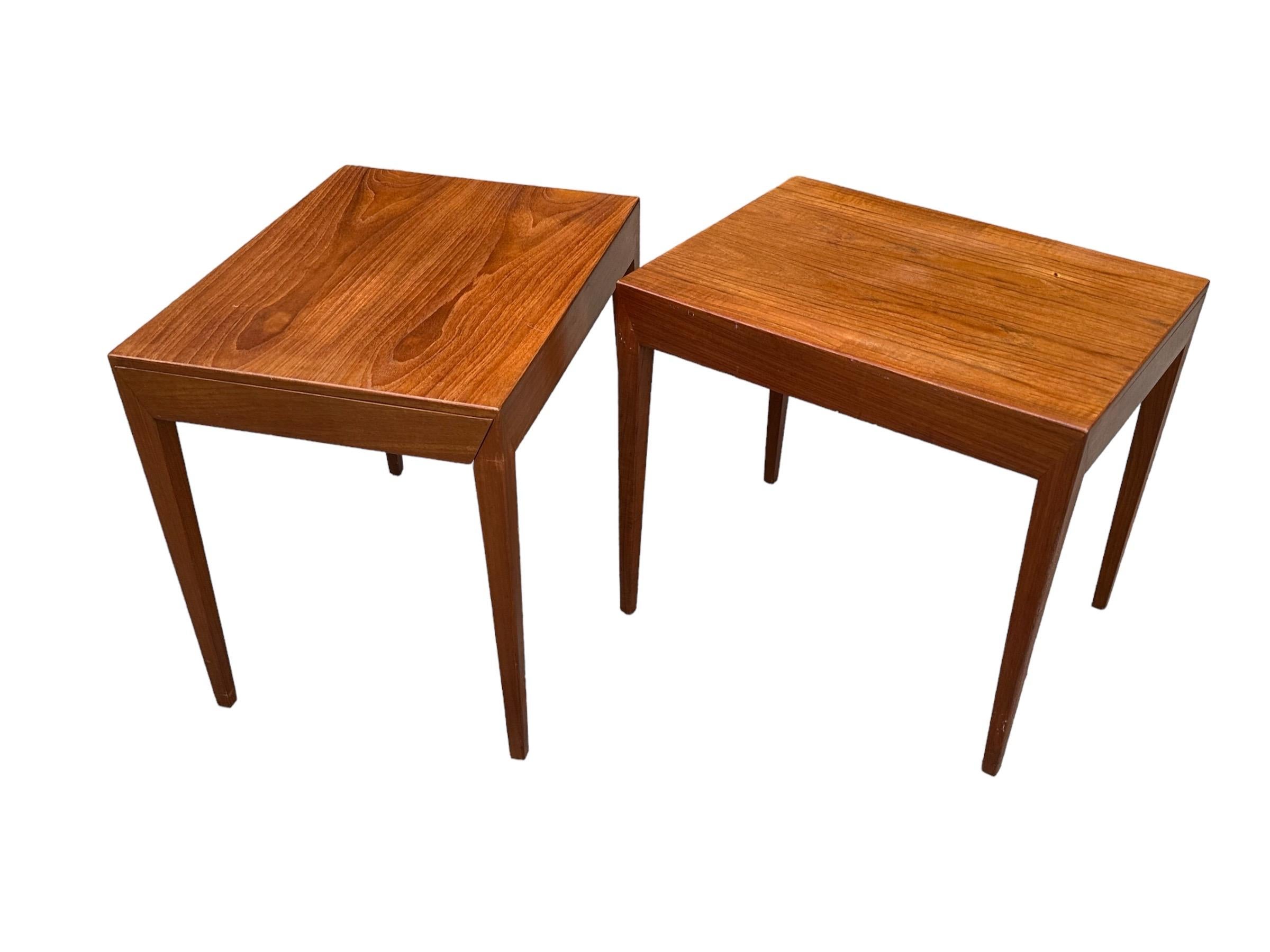 Pair Severin Hansen Jr for Haslev End Tables/Nightstands with Single Drawer In Good Condition In Brooklyn, NY