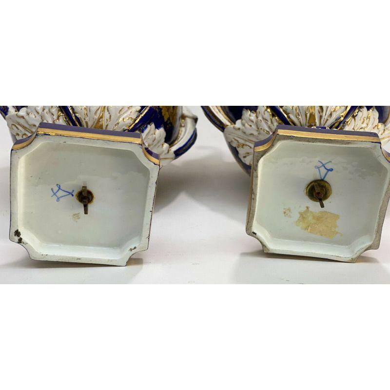 Pair Sevres France Porcelain Twin Handled Covered Urns, 19th Century For Sale 4