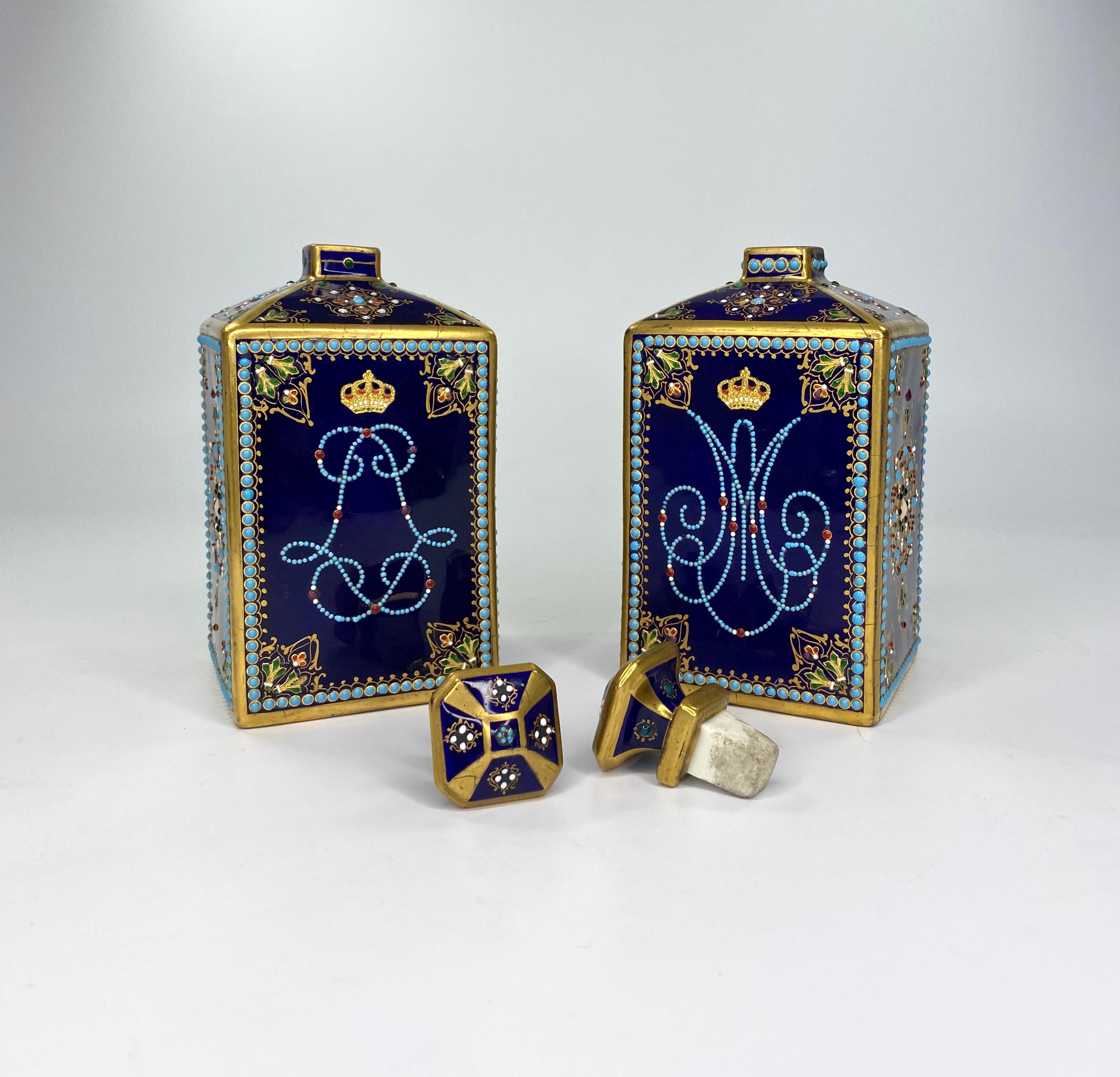Pair of ‘Sevres’ Porcelain ‘Jewelled’ Perfume Bottles, circa 1880 10