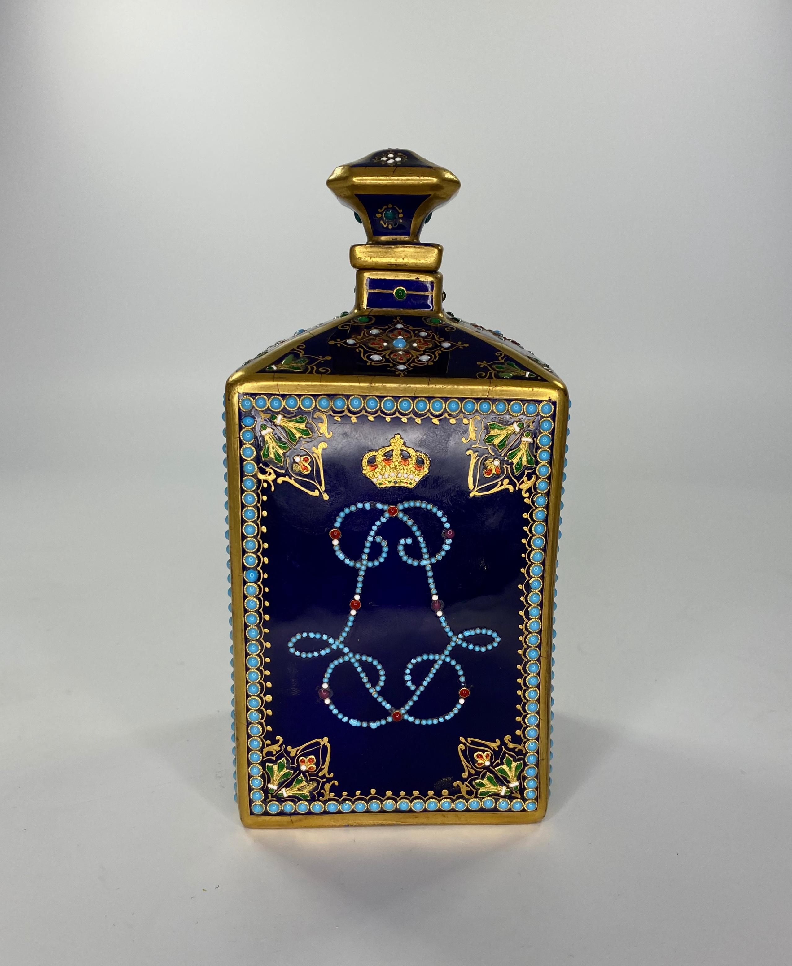 Louis XVI Pair of ‘Sevres’ Porcelain ‘Jewelled’ Perfume Bottles, circa 1880