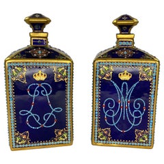 Antique Pair of ‘Sevres’ Porcelain ‘Jewelled’ Perfume Bottles, circa 1880