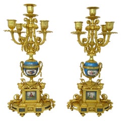 Pair Sèvres Porcelain Ormolu Gilt Bronze Celeste Blue Candelabra Candlesticks