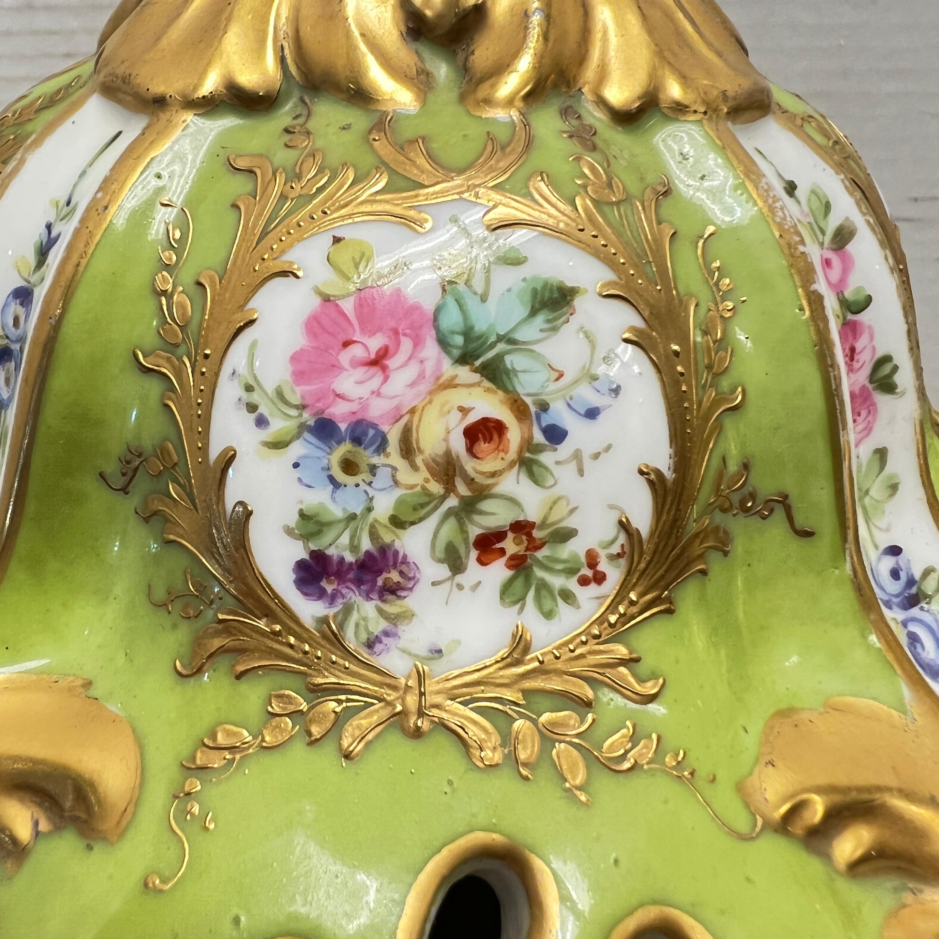Pair Sevres Style Floral Painted and Gilded Porcelain Urns For Sale 1