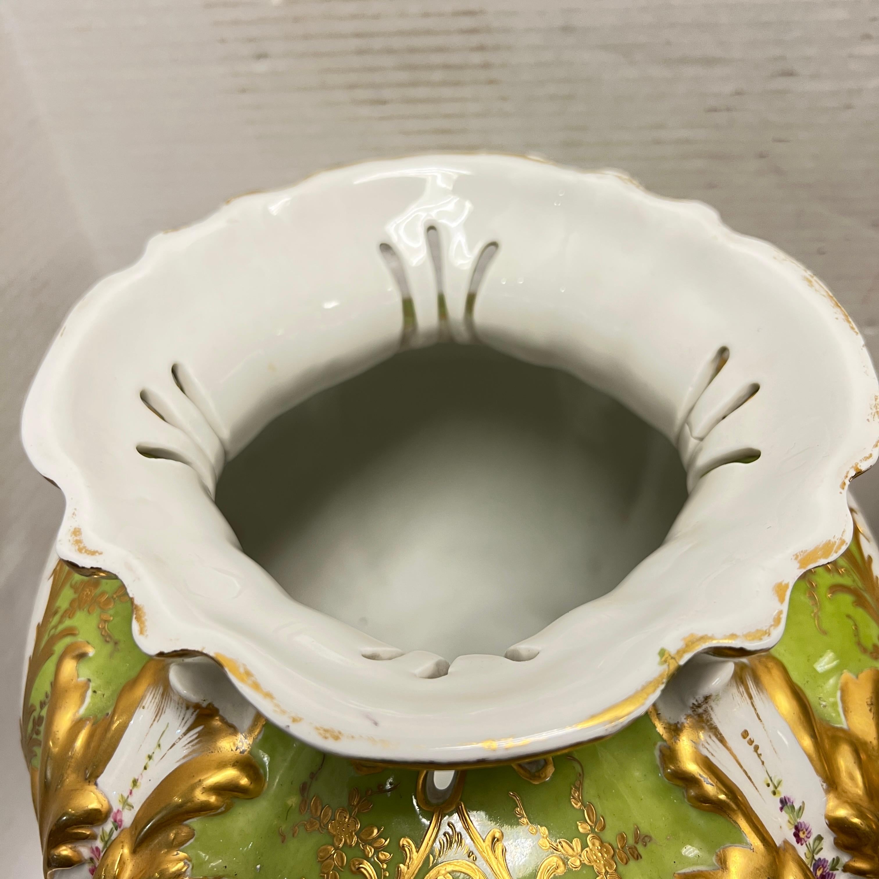 Pair Sevres Style Floral Painted and Gilded Porcelain Urns For Sale 3