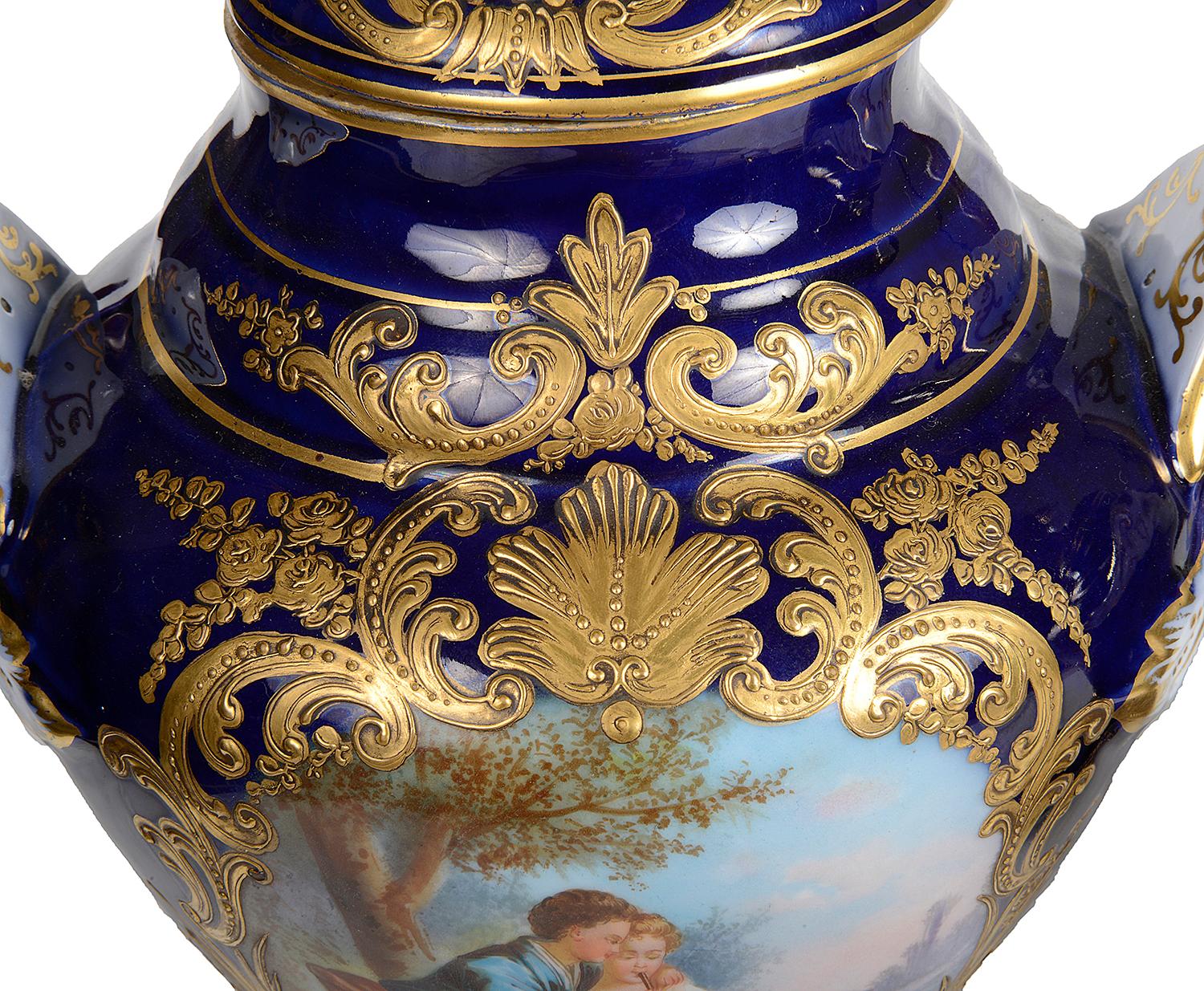 French Pair of Sevres Style Lidded Vases For Sale